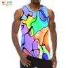 Herrtankstoppar Psychedelic Rainbow for Men Summer Abstract Stripe Graphic 3D Print ärmlös Sport Gym Hip Hop Hop Hop -strandväst 230713