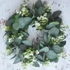 Dekorativa blommor konstgjorda grönt blad eukalyptus krans utomhus ornament för ytterdörr vägg fönster bondgård dekor