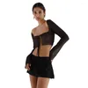 Chemisiers pour femmes Mode féminine à manches longues Sexy Sheer Mesh Crop Top Shirt See Throught Shirts Y2K Cardigan