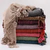 Ethnic Clothing Design Flower Lace Edge Hijab Embroidery Cotton Linen Scarf Shimmer Shawl Muslim Malaysia Women Foulard Wraps