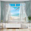 Arazzi Seaside Window Like Landscape Painting Tapestry Wall Hanging Psychedelic Mysterious Bohemian Living Room Home Decor Background R230713