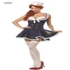 WHWH Vrouwen Halloween Sexy Nautische Navy Sailor Pin Up Streep Cosplay Kostuum Mini Jurk Fancy Dress Met Hoed Maat M XL2327