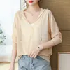 Vrouwen Knits Dunne Capuchon Truien 2023 Zomer Transparant Vest Lady's Sex See Through Shirts Lange Mouwen Zonwerende Gebreide jas