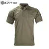 Camisetas Masculinas HANWILD Camiseta de Secagem Rápida Tática Ao Ar Livre Respirável Elástica Comutar Caça Acampamento Pesca Lapela Camiseta de Manga Curta L230713