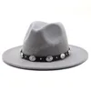 Chapéus masculinos e femininos modernos de lã feltro Jazz Fedora chapéus Panamá Trilby Party cartola formal em PRETO, BRANCO E AMARELO com decoração de cinto