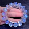 Pulsera de cuentas redondas transparentes de piedra lunar azul Natural para hombres y mujeres, pulsera elástica de 14mm, 13mm, 12mm, 10mm, moda de cristal rara AAAAAAA