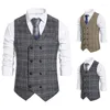 Men's Vests Retro Plaid Suit Vest Double Breasted Business Formal Man Clothing Wedding Groom Prom Wear Waistcoat For 1 Piece