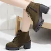 Bottes 2023 chaussures de haute qualité pour femmes hiver femmes couleur unie bout rond à lacets talon moyen couture étanche à l'eau