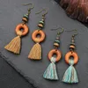 Dangle Earrings Ethnic Style Summer Vacation Jewelry For Women Bohemian Retro Antique Round Wooden Bead Tassel