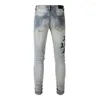 Jeans pour hommes Patch Hole Brodé Streetwear Hip Hop Patchwork Skinny Stretch Ripped Effiloché Pour Homme