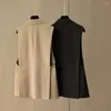 Kadın yelek şık takım elbise yelek nefes alabilen ofis bayanlar blazer tek düğme sonbahar saf renk çentik yakalı ceket iş giysileri