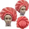 Novo Tecido Africano Aso Oke Auto Gele com Pedras Coloridas e Contas Femininas Headrap para Festa e Casamento010274s