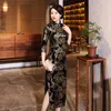 Klassische Frauen Orientalischen Cheongsam Mandarin Kragen Samt Chinesischen Qipao Kleid Formale Party Kleider Blume Vintage Lange Vestidos247R