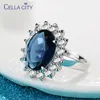 Обручальные кольца Cellacy Oval Sapphire для женщин Модный серебро 925 Чистые украшения с драгоценными камнями в форме цветов подарки для женского кольца 230714