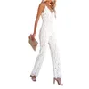 Women's Jumpsuits Romper Elegant Jumpsuit Spaghetti Straps V Neck Solid Color Lace Open Back OnePiece Wide leg Long Playsuit 230714