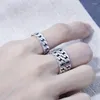 Cluster Rings Real Pure S925 Sterling Silver Ring Men Women Gift Lucky Flätad Cross Curb Link Open Band Justerbar