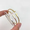 Fashion Gold Bracelet Inverted Men's Charm Bangle Brand Designer Men and Women Wedding Couple Diamond Tennis Jewelry with Box