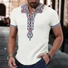 Erkek Tişörtleri 2023 Yeni Vintage Erkekler Henley Yakası T-Shirt Etnik Stil Totem Baskı Kısa Kol Üstleri Yaz Günlük Erkekler Düğmesi İnce Kazak L230713