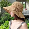 Szerokie brzegowe czapki koreańskie letni kapelusz na plaży Kwiat Składany nadmorski wakacyjny filtr przeciwsłoneczny Big Eaves Sun Sun Słomka czapka