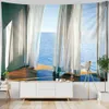 Arazzi Seaside Window Like Landscape Painting Tapestry Wall Hanging Psychedelic Mysterious Bohemian Living Room Home Decor Background R230713