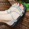 Dames Rhinestone Fashion Sandals Zomer Flats Heel Seaside strand dames schoenen plus maat zapatos para mujer schoen plu zapato