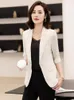 Ternos Femininos Moda Estampado Feminino Blazer Manga Três Quartos Jaqueta Feminino 2023 Primavera Verão Um Botão Tops Sólidos Temperamento