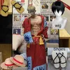 Anime Cosplay Monkey D Luffy Wano Country Arc Kostüm Şapkası Kimono Yukata Kıyafet Özelleştirilmiş Cadılar Bayramı Wig Ayakkabı Y0913340F