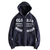 Men's Hoodies Embroidered Letter Pattern Plush Thick Hooded Sweatshirt Jacket Loose Casual Zipper Cardigan Coat Man