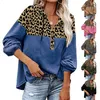 유럽과 미국 여성 후드 2023 가을/겨울 스웨트 셔츠 표범 인쇄 패치 워크 느슨한 캐주얼 긴 슬리브 까마귀