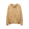 Damessweaters Zach AiIsa Counter Kwaliteit Mode Design Sense Ronde hals Lange mouwen Los gat Decoratie Gebreide trui