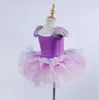 Desgaste de palco mangas bufantes roxas traje de dança de balé para meninas mostrar roupa de dança vestido de criança feminino tutu collant roupas