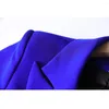 メンズスーツクラシック女性スーツブリティッシュスタイルのブルー長袖シングルボタンブレザー2PCSジャケットパンツフレアオフィス