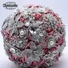 Dekorative Blumen Kränze Silber Brosche Blumenstrauß Hochwertige individuelle Hochzeits-Brautsträuße Erröten Rosa Satinrosen Strass Flowe259E