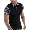 Men's T-Shirts Men's Checkered Splicing Short Sleeve Men's T-Shirt Casual Fashion Solid Color Polo Shirt L230715