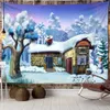 Tapissries Dome Cameras Christmas Snow House Tapestry Star Sky Psychedelic Forest Wall Hanging Festival Home Room Söt dekor R230714