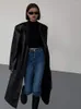 Sprężyna dla kobiet jesień czarny, długi faux trencz dla damskich rękawy pojedynczych piersi mody streetwearu Q426
