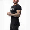 Herren-T-Shirts Neues Fitness-Sporthemd Männer Baumwolle Drucken Tops Slim Fit Männer Laufshirt Gym T-Shirt Sport T-Shirts Gewichtheben Workout-T-Shirt L230715