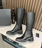 2023 Nouvelles bottes longues et courtes en tissu denim noir argyle vachette à semelle épaisse étoiles en caoutchouc 35-41