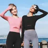 Active Shirts Damen Mesh Gym Yoga Shirt Crop Top Lang/Kurzarm Sport Workout Laufen T-Shirt Dehnbar Fitness Training Joggen