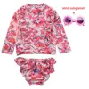 Vestido floral estampado para crianças, roupa de banho e calção de banho para crianças pequenas, biquíni de manga comprida para bebês meninas