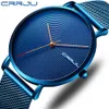 Crrju Luxury Men Watch Fashion Minimalist Blue Ultra-Thin Mesh Strap Watchカジュアルウォータープルーフスポーツメンズマン232Eの腕時計ギフト