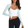 Active Shirts Femmes Manches Longues Yoga Crop Tops Dames Open Front Cardigans Pour Les Sports De Plein Air