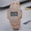 Rechthoek Vorm Designer Datum Iced Out Diamond Horloge Voor Vrouwen Mannen LED Digitale Mens Waterdicht Sport Polshorloge Man Mode Man 255v