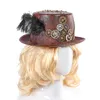 Steampunk Rétro Chapeaux Carnaval Cosplay Bowler Gear Chaîne Plume Décor Parti Caps Halloween Brun Rond Top Chapeaux Pour Hommes Femmes T200253N