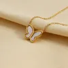 Collier ras du cou avec pendentif papillon en coquille sans ternissement pour femme en acier inoxydable plaqué or 18 carats