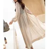 Kvinnors stickor 2023 Summer Women Long Thin Cardigan Jacket Tie Bow Drawstring Ice Silk Sticked Cardigans Ladies Sunscreen Clothing Shawl