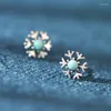 Stud Earrings Vintage Fashion Personality Silver Color Crystal Christmas Snowflake Elegant Temperament Short