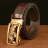 Fashion Tigger Buckle with Tang Grass Pattern Leather Belt for Men Work of Art Belt Automatic Buckle Business Belt Metal Buckle L230704