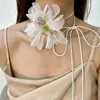 Choker Ins Big Chiffon Yarn Frower Necklace for Women Fabric Engagement Wedding Chain Boho Jewelry Gifter Collier