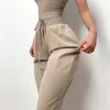 Calça Feminina Naked Feel Caimento Solto Corredor Esportivo Cintura Alta Ginásio Elástico com Dois Bolsos Laterais 230715